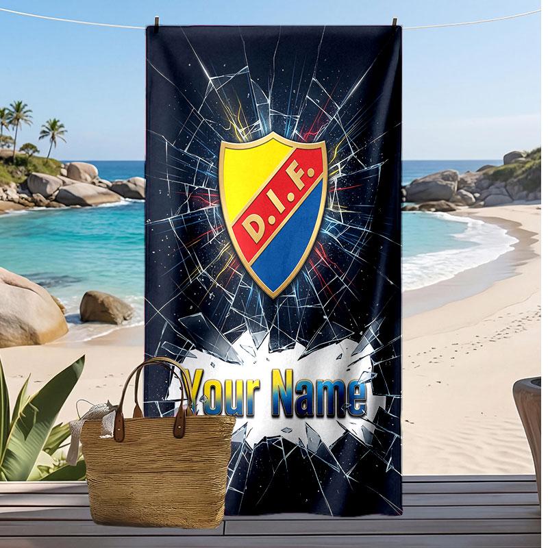 Djurgårdens IF Personalized Printed Beach Towel Soccer Logo Support Custom Name Text Absorbent Towel For Sport Travel Special Gift