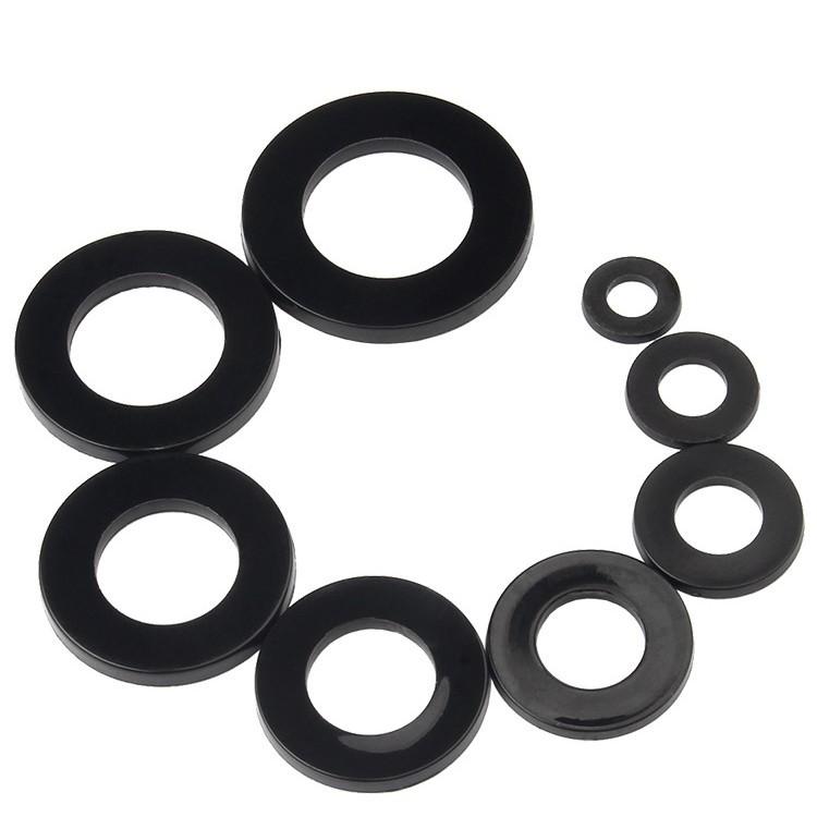 Black Nylon Flat Washer, PA66, Sizes M2-M12, 480-780 Pcs.