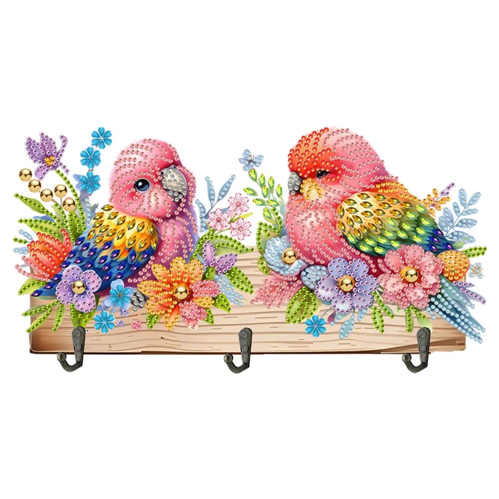 Wooden Special Shaped Warm Animal Family Diamond Art Hanging Hooks Rhinestone Painting Keychain Hanger DIY Crafts Decor