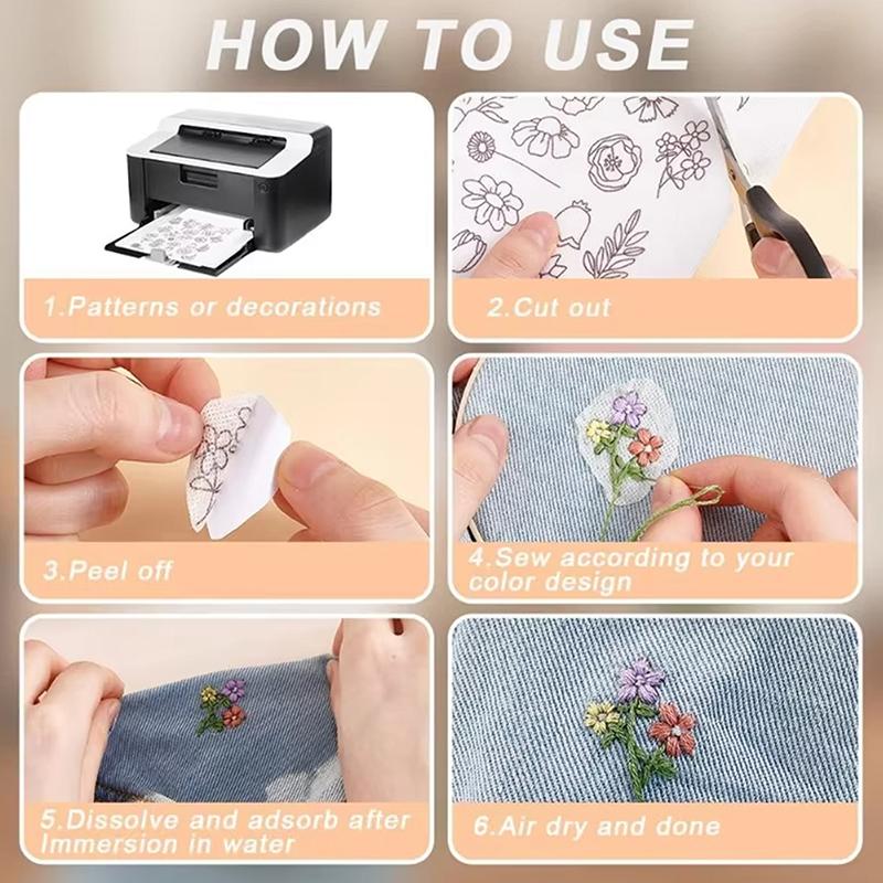 1/10Pcs Water-Soluble Non-Woven Back Adhesive Lining Printable Lining Cloth Clothing Accessories For Computer Manual Embroidery