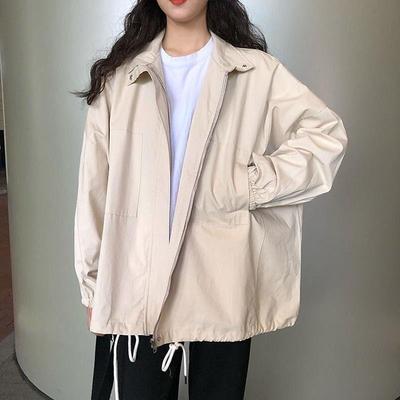 2022 Autumn Harajuku BF Style Korean Loose Workwear Top: Versatile Long Sleeve Windbreaker Jacket for Trendy Women