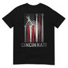 Camiseta de Baseball Retrô Cincinnati Bandeira Americana Desgastada para Fãs