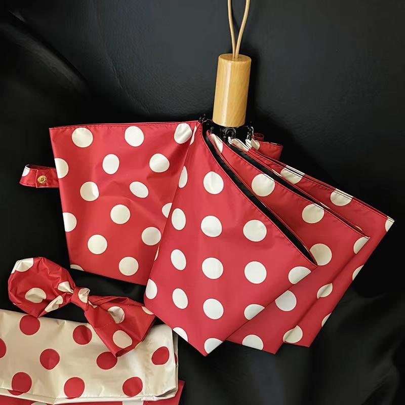 Automatic multi-functional large wave dot pattern parasol Instagram-style retro women s parasol three-fold umbrella 8K