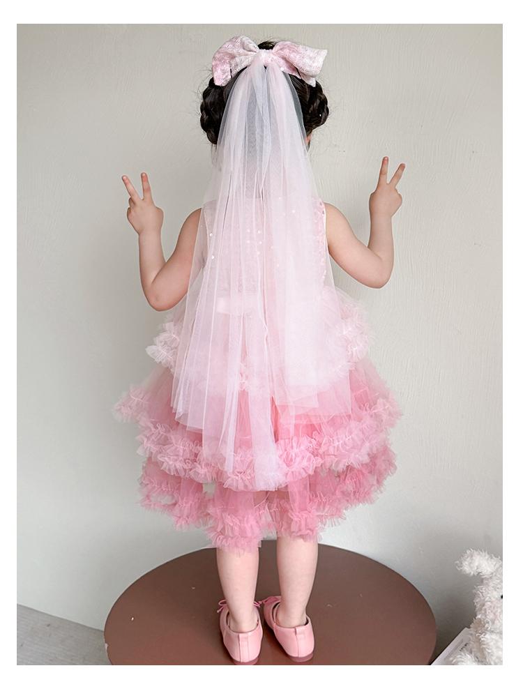 Girl's Rabbit Bow Cake Skirt Summer 2026 New Collection Sweet Mesh Sleeveless Dress Princess Dress for Baby Girls