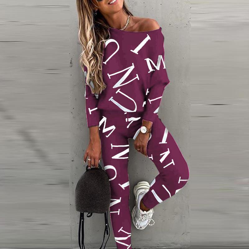 Autumn Women's Long-sleeved and Long-pants Casual Set with Letter Prints