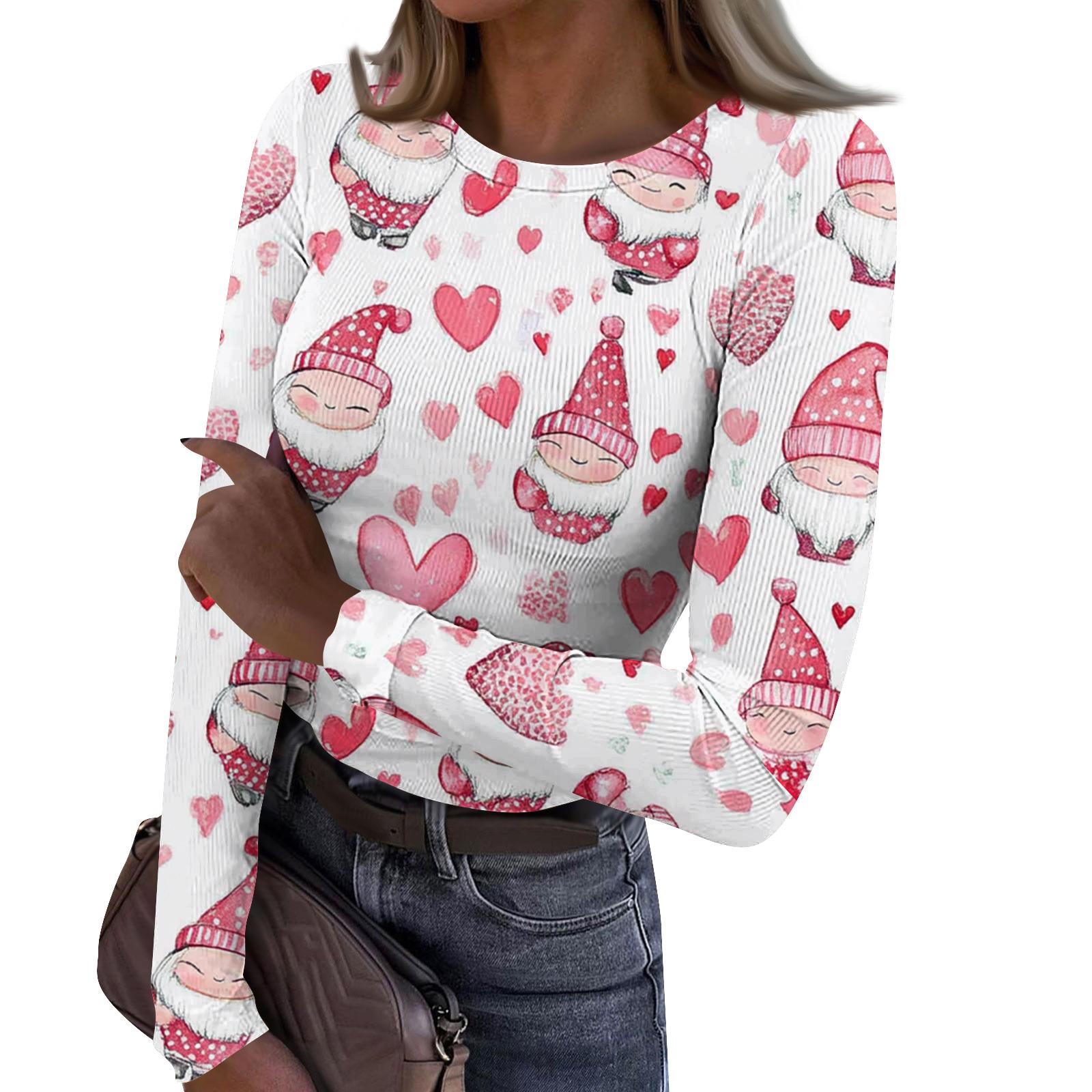 

Женская модная облегающая футболка с круглым вырезом, базовый слой, с рождественским принтом, с длинным рукавом XL арбуз красный