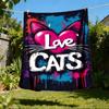 1pc Love Cats Print Outdoor Flannel Blanket Soft All Season Polyester Throw , Perfect for Picnics & Travel , Picnic Accessory
