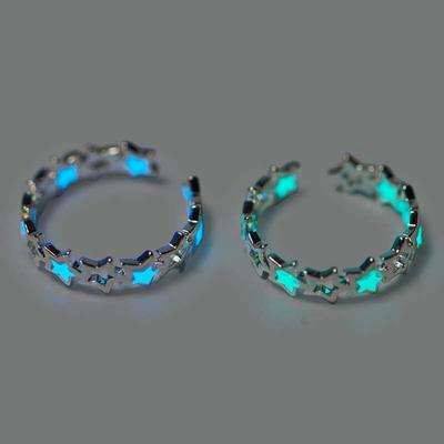 Fashion Blue Green Luminous Stars Couple Rings for Women Simple Copper Color Glow In Dark Adjustable Finger Rings Zircon Gifts
