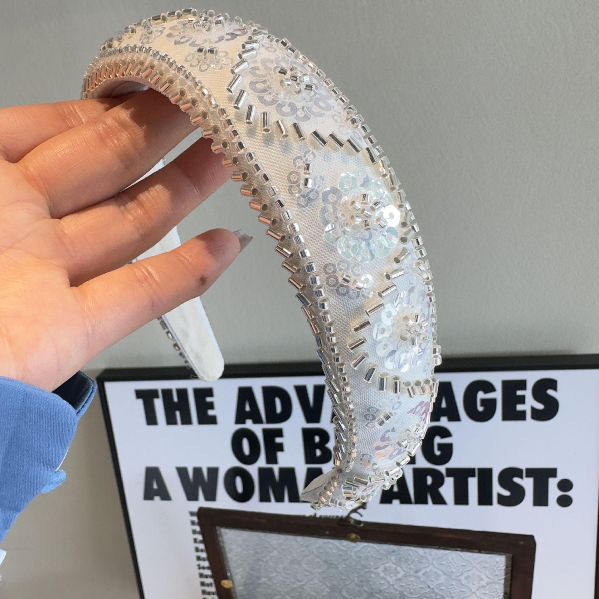 

Барочный головной убор с пайетками и бусинами, богемная вязаная повязка для волос с серебряной нитью, головной убор в придворном стиле, аксессуары для волос, повязка на голову