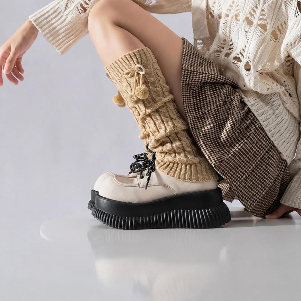 Knitted Thigh Socks Solid Color Winter Warm Socks Lolita Leg Warmer  For Women