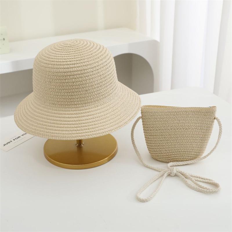 Summer Solid Color Straw Bag Shoulder Messenger Round Bag Children Versatile Outing Beach Bag Light Board DIY Round Weaving