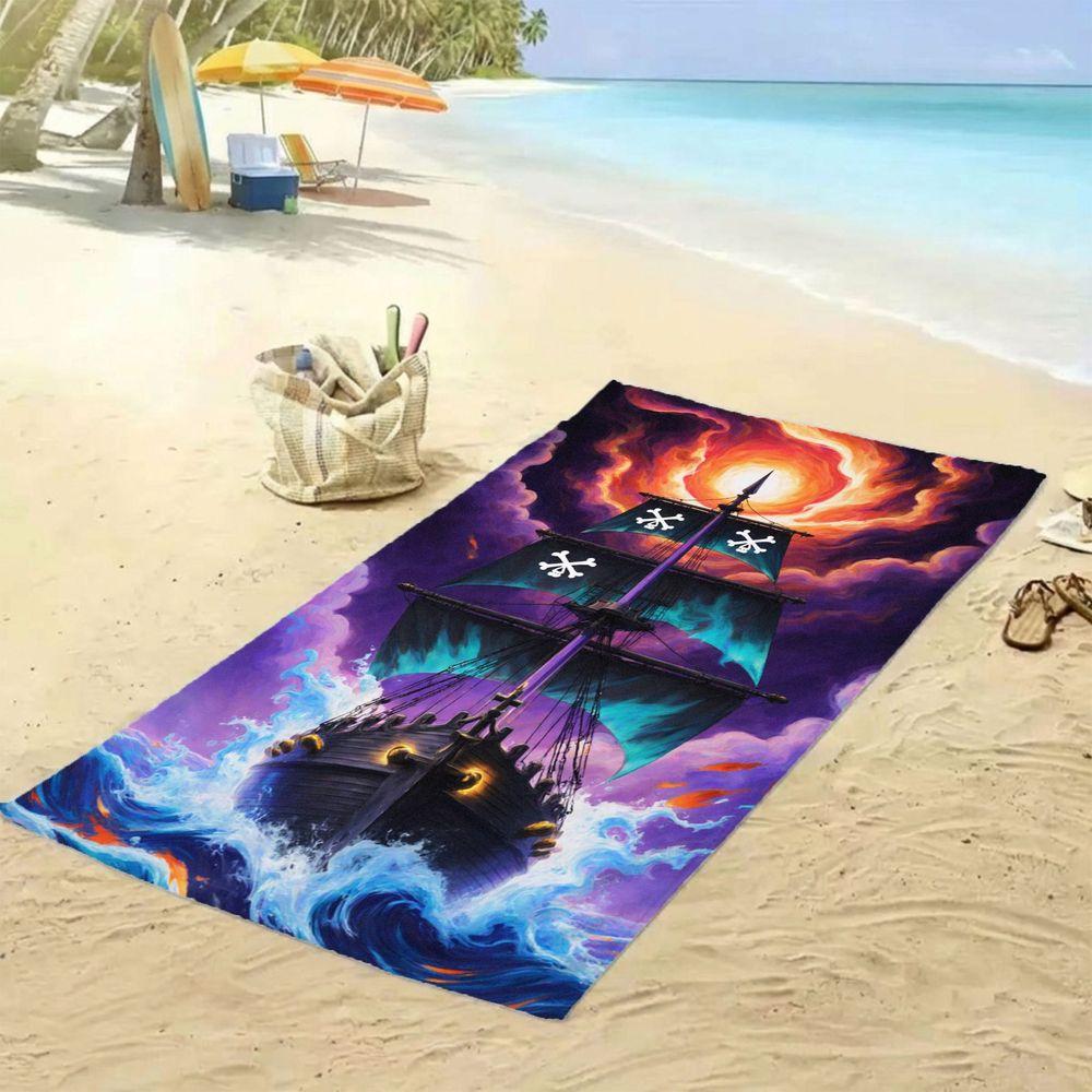 Adventure Pirate Ship Beach Towel 1Pc Microfiber Waterproof Sandproof 2D Flat Printed Summer Holiday Pool Sun Towel