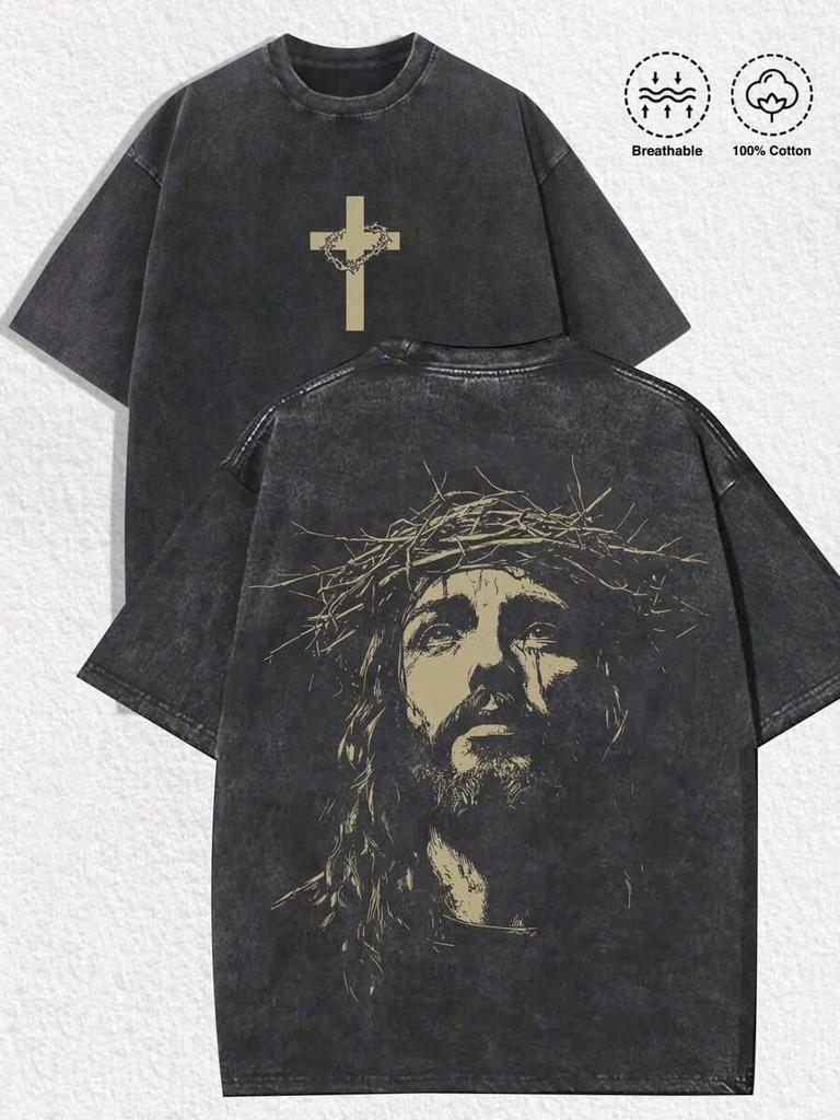 Vintage Washed Christian Faith Graphic TShirt Jesus Cross John  Oversized Cotton Tee for Believers Graphic T Shirts