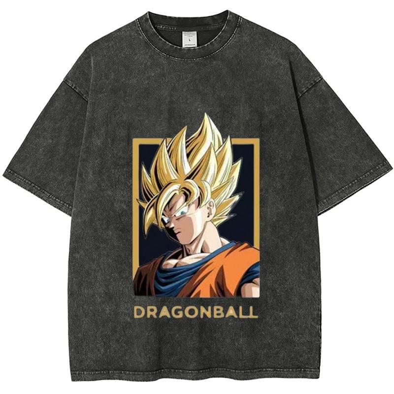 

New Dragon Ball Goku Saiyan Anime Quality TShirt Men and Women Cotton Vintage Washed Print Retro Streetwear Sports Tops M