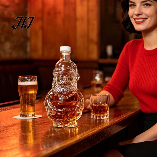Ferienhaus Bar Dekoration Weihnachtsmann Whiskey Karaffe zur Alkoholaufbewahrung, 320ml Weihnachtliches Glas Weinsammlerflasche, Dekorativer Behälter Und Party