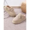 Fashionable Fall/Winter Thick-Soled Fuzzy Buckle Warm Cotton Slippers - Casual Oversized New Style Women's Shoes