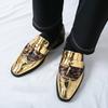 Fashion Golden Block Color Blocked Leopard Print Glossy Finish Leather Casual Slip on Non-slip Men Fashion Party Dance Stage Loafer Shoe