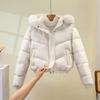 Parka Invernale Corto Imbottito in Cotone e Piuma da Donna, Foderato in Spesso Pile, Ampio Collo in Pelliccia, Caldo Cappotto Piumino Stile Coreano per Donne Basse