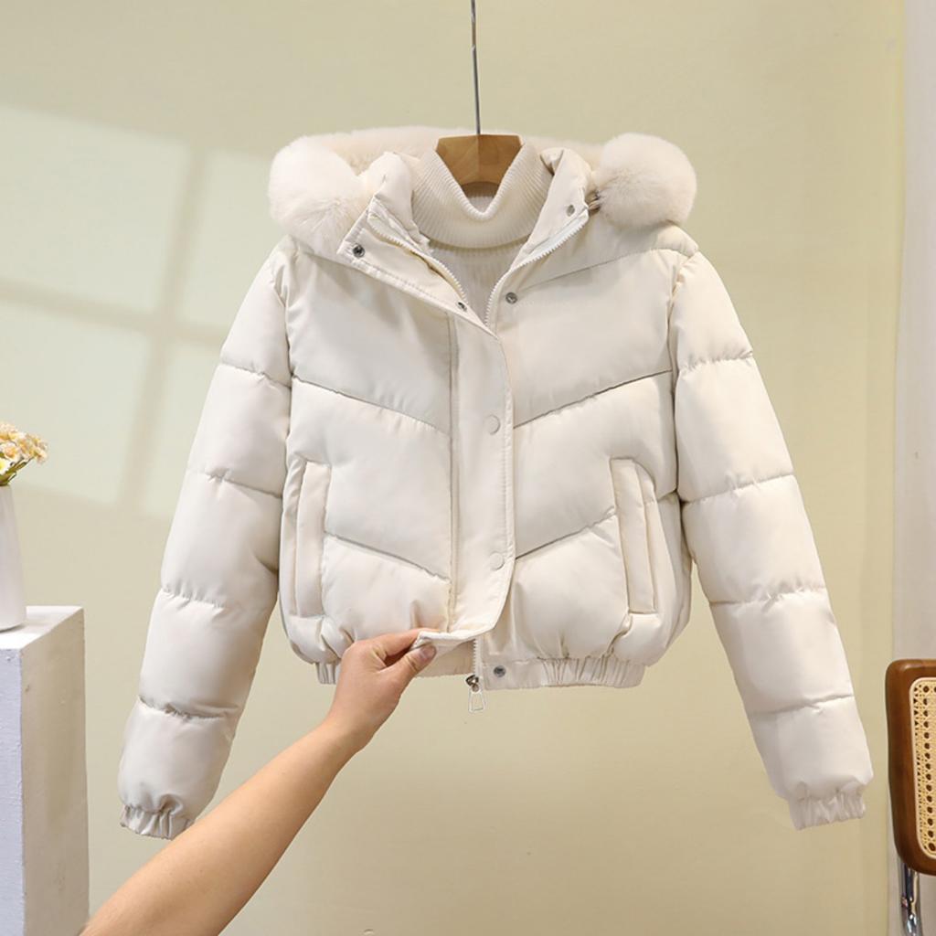 Parka Invernale Corto Imbottito in Cotone e Piuma da Donna, Foderato in Spesso Pile, Ampio Collo in Pelliccia, Caldo Cappotto Piumino Stile Coreano per Donne Basse