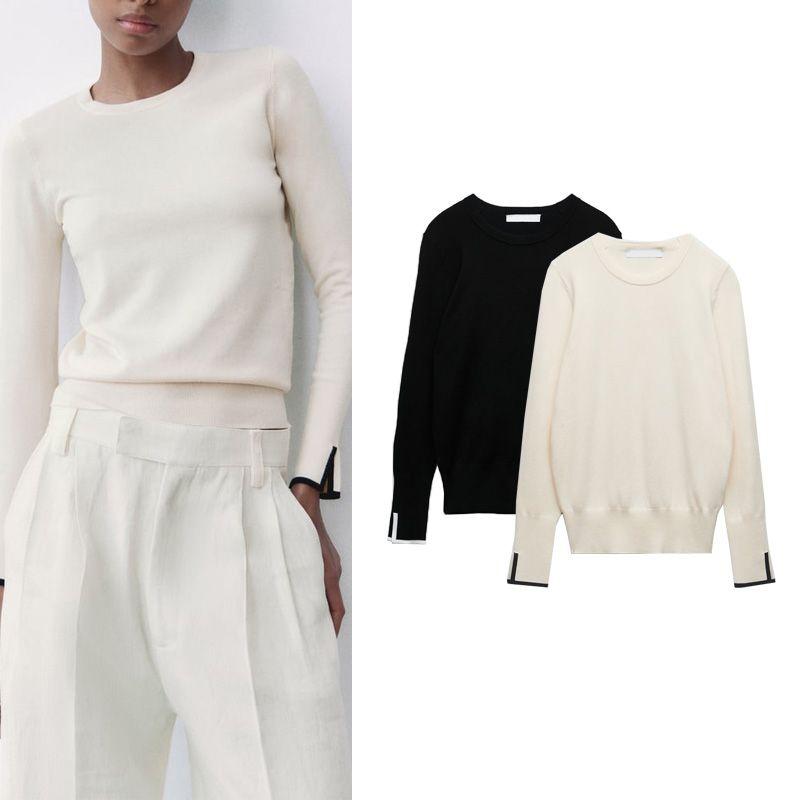 Fall and Winter New Arrival Women's Clothing Commute Leisure round Neck Basic Split Cuff Design Knitwear 0506107