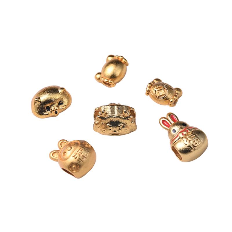 Copper-Plated Sand Gold Wealth Crab Dumpling Spacer with Lucky Rabbit Bead for DIY Jewelry Making