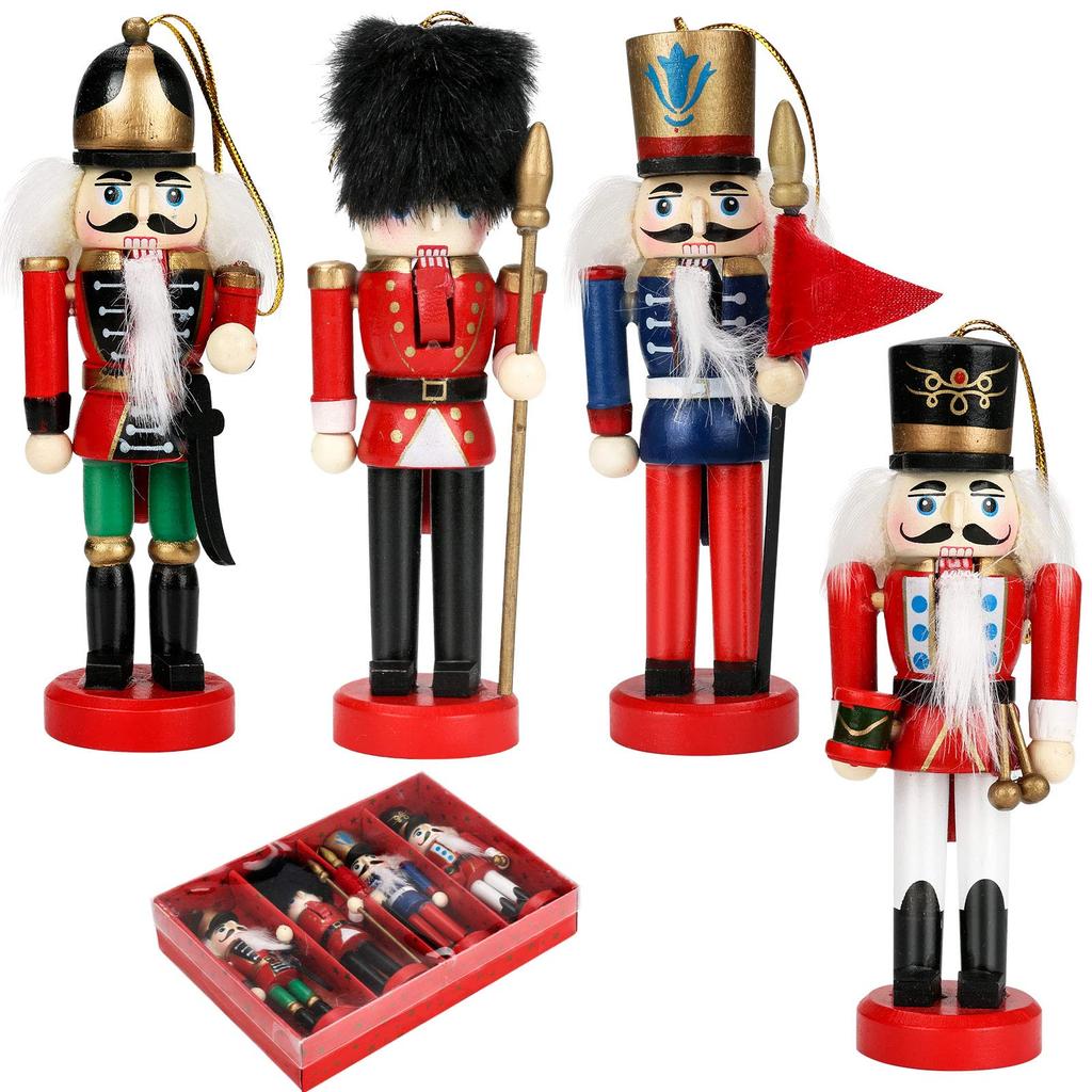 4-Pack Christmas Nutcracker Wooden Soldier Nutcracker Puppet On Stand Christmas Decorations for Festival Decoration Xmas Ornaments Gift