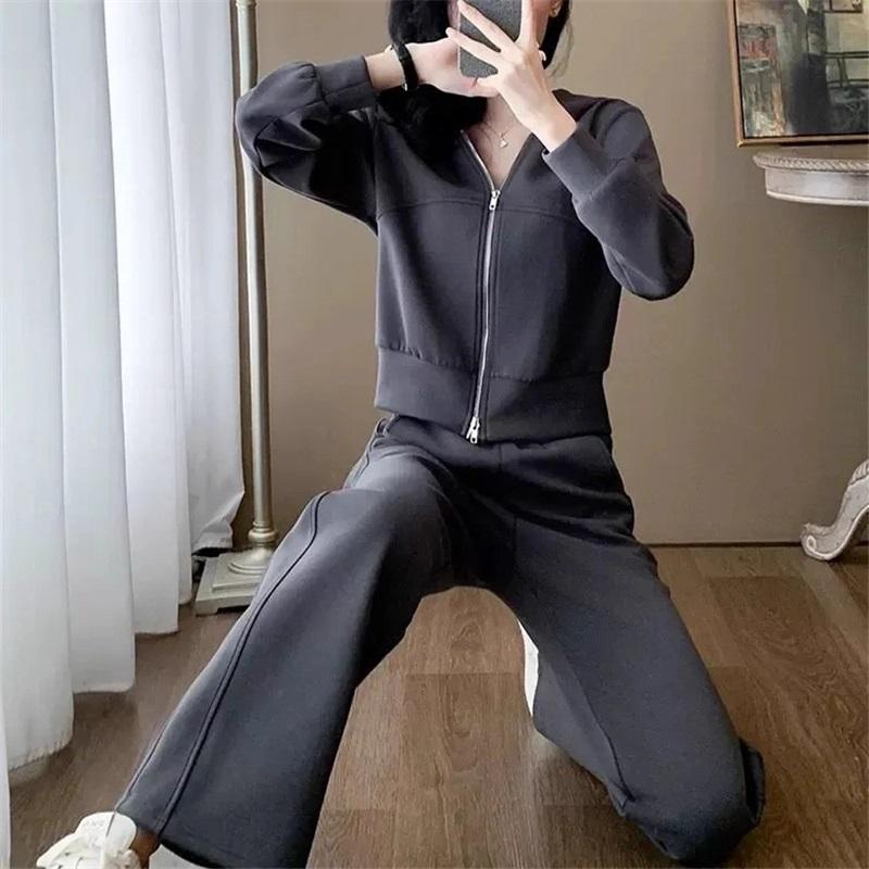 Women's 2-Piece Casual Tracksuit, Zip-up Collar Sweatshirt Elastic Waist Pants Loose Fit Loungewear Set