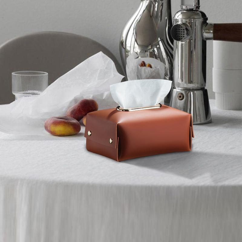 J Nordic style simple modern design living room central table Napkin Holder hand made leather tissue box  Paper Case storage box