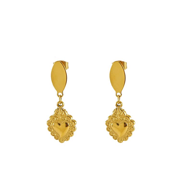 European & American Retro Titanium Steel Heart-Shaped Gold-Plated Non-Fading Earrings for Women