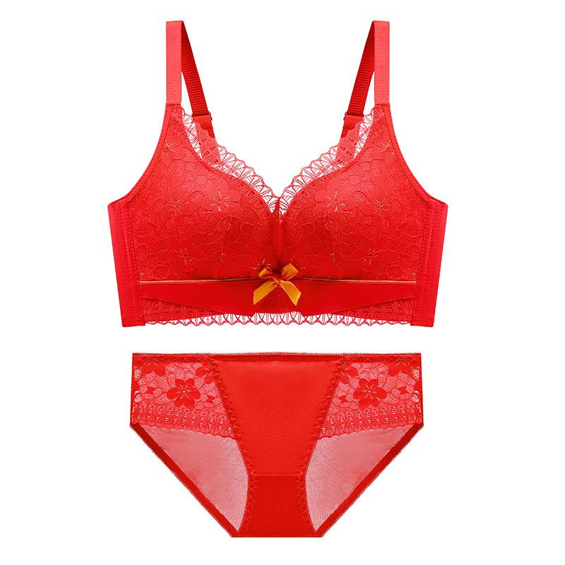 Push-up Small Chest Sexy Lace Adjustable Shape No Ring Underwear Anti-sagging Comfortable Beautiful Back Bra Set