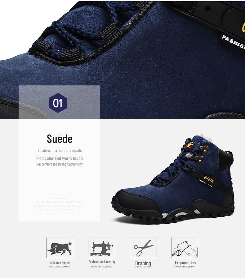 Men's Large Winter High-Top Hiking Boots - Warm, Wear-Resistant, Anti-Slip, Plus Velvet