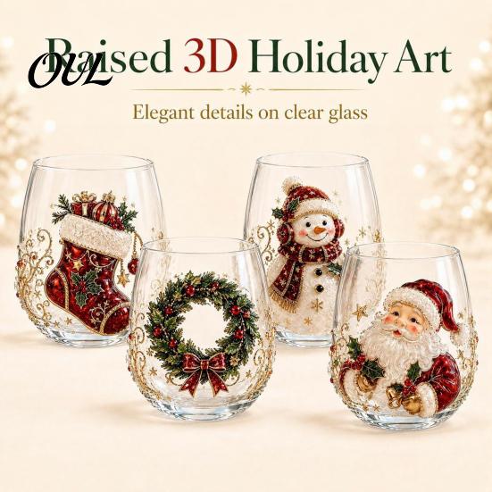 Accessori Cucina Tema Natale Vetro Artistico Tazza con Cucchiaino, Classico Babbo Natale Renna Pupazzo di Neve Bicchieri per Feste Design Tumbler, Bicchieri