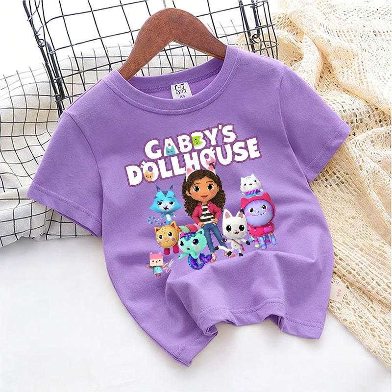 Gabbys Dollhous Child Cotton T-shirt Short Sleeve Anime Cartoon Print Girl Toddler Tees Streetwear Casual Kids Cute Clothes Tops