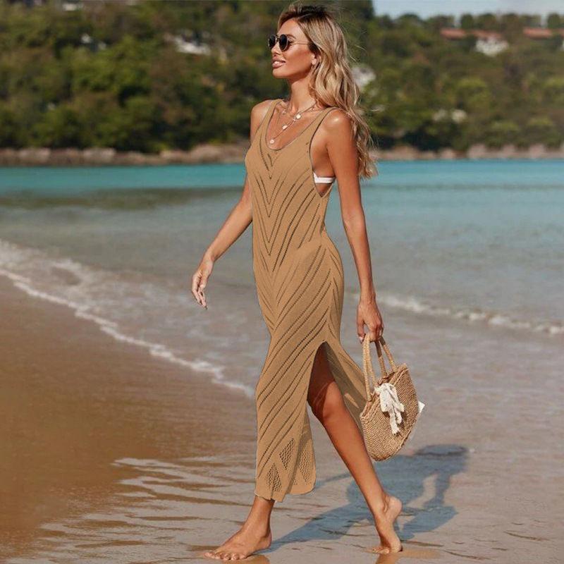 2025 European & American Knit Crochet Beach Cover-up: Sexy, Hollow Out, Sunscreen Cardigan for Seaside Vacations.