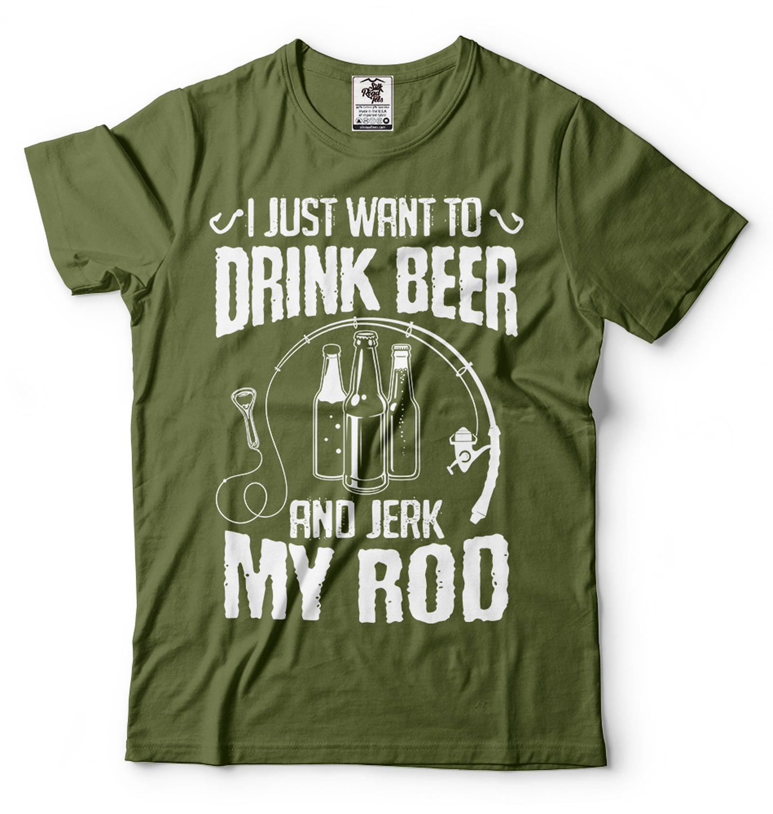 Mens Funny T-Shirt I Just Want To Drink Beer And Jerk My Rod T-Shirt Fishing Drinking Tee Beer Drinking Shirt Gift For Dad Fisherman Dad Tee 2XL