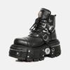 Fashion 2025 New Genuine Leather Tank Sole Punk Short Boots Short Boots Thick Sole Buckle Lace Up Boots Fashion Street Motorcycle Boots