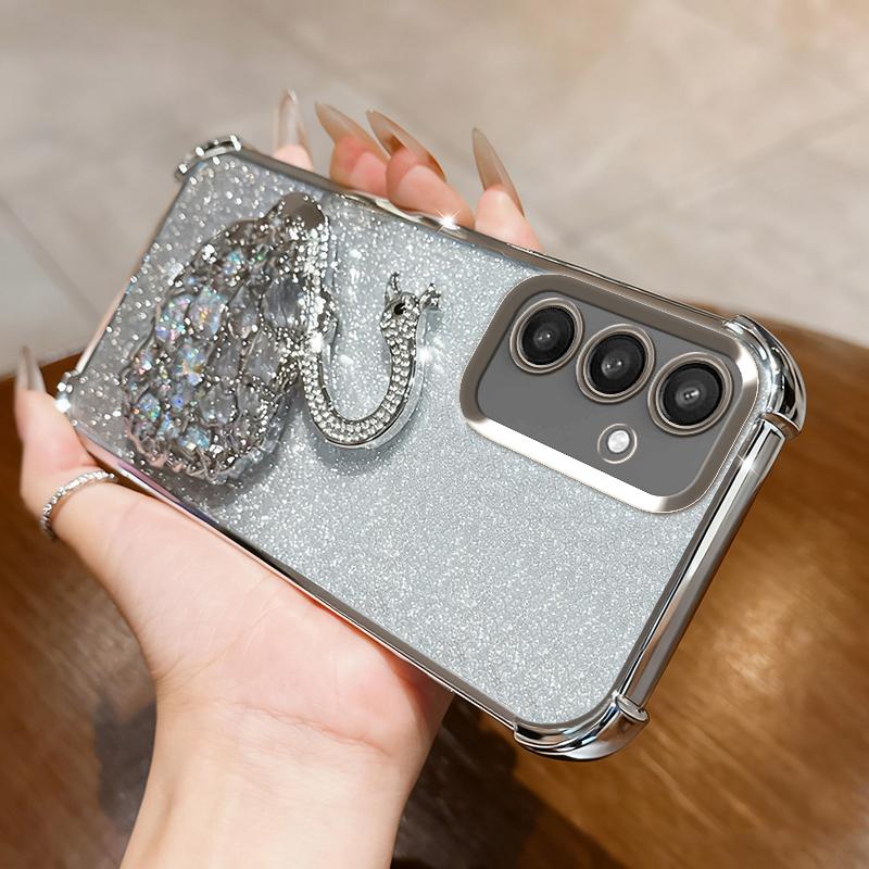 KEYSION Shockproof Plating TPU Phone Case for Samsung S24 S25 Ultra S25+ Glitter Jewelled Swan kickstand Cover for Galaxy S24 S25 FE 5G