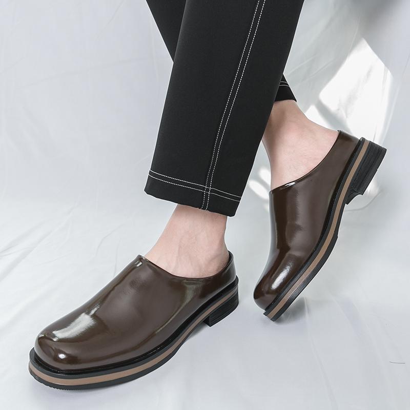 Leather Slippers for Men Slip in Style Casual Dress Shoes Lazy High-end Cleanfit Mules Summer Breathable Outdoor Commuting