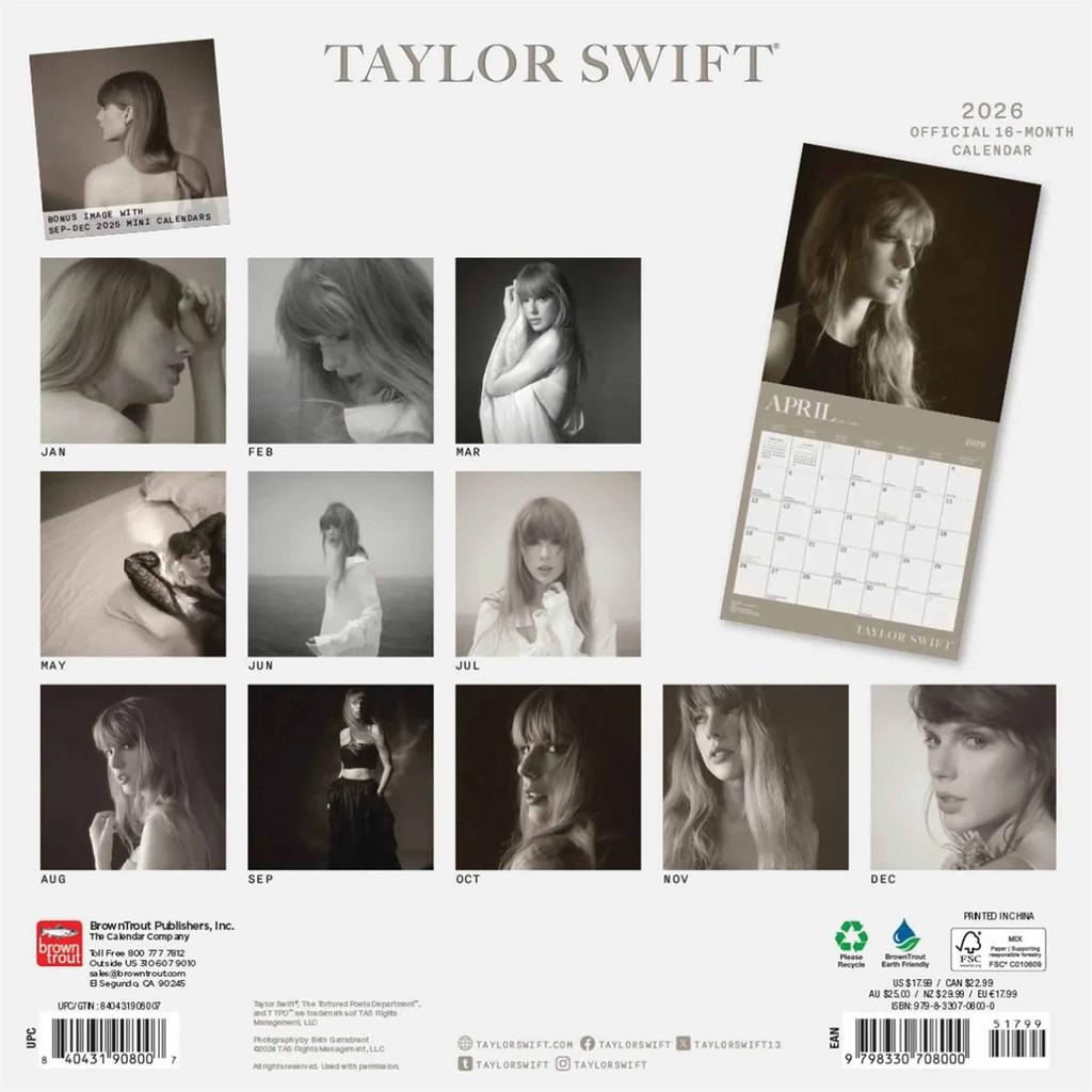 Taylor Swift 2026 Square Wall Calendar