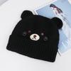 Source cute bear acrylic knitted wool hat, small face in autumn and winter, embroidered turned brim warm ear protection hat