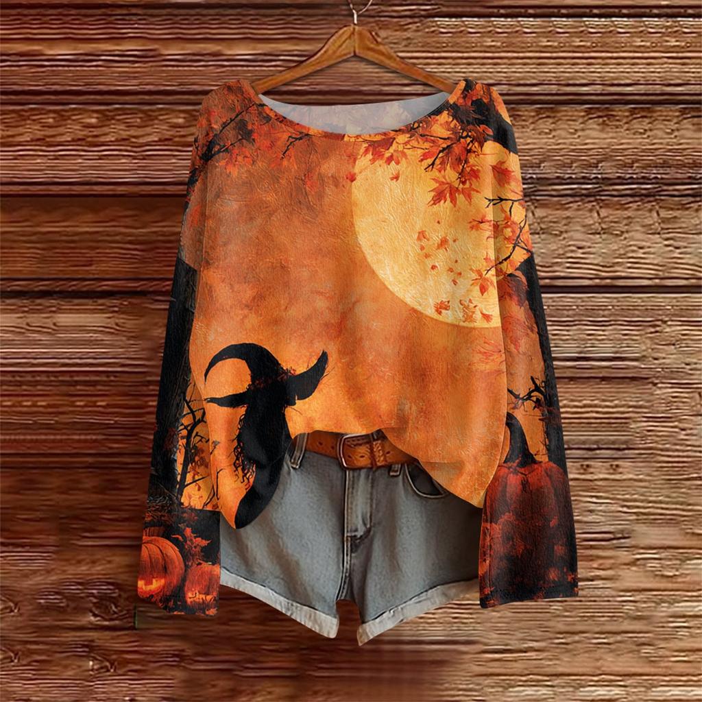 Long Sleeve Shirts For Women Print Graphic Tees Blouses Casual Plus Size Basic Tops Pullover