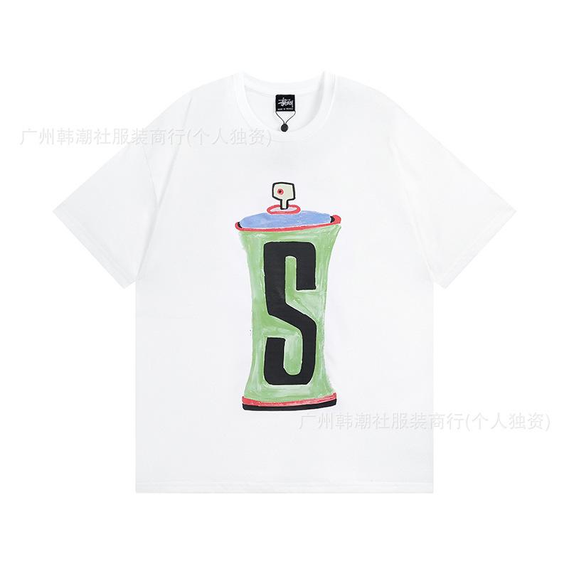 [2] American trendy brand short-sleeved t-shirt black and white collection printed short-sleeved t-shirt casual couple men and women of the same style
