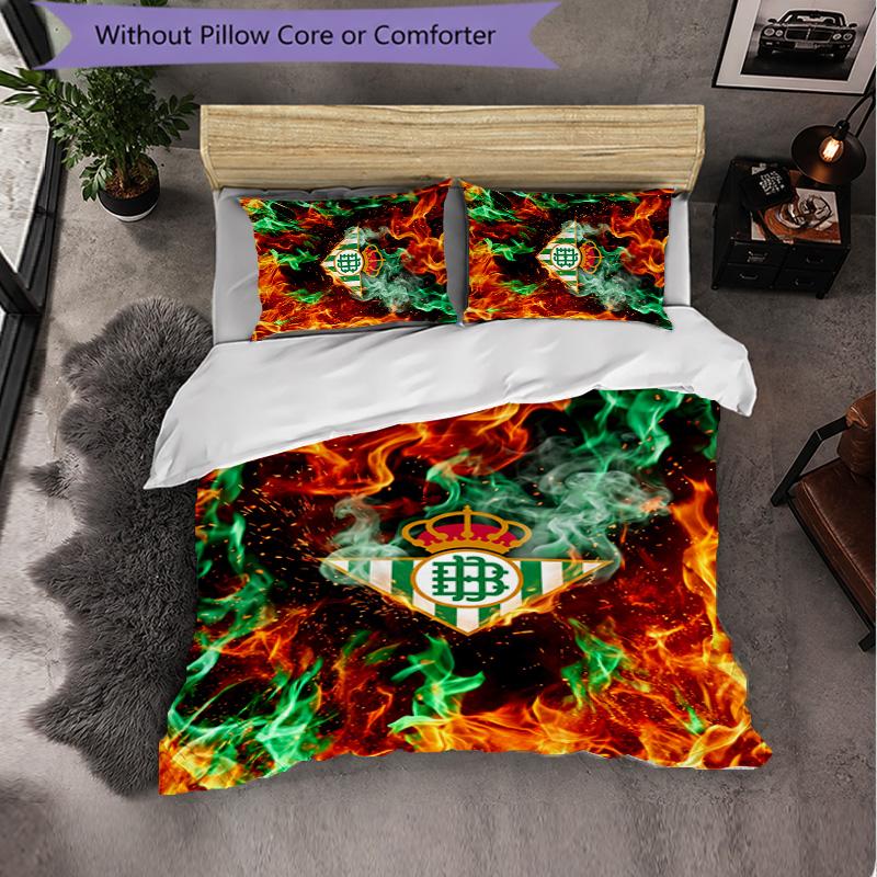Real Betis Fußball 3-teiliges Bettwäsche-Set Weiches Bettbezug-Set mit Kissenbezügen Bedrucktes Schlafzimmer-Deko-Set für Zuhause
