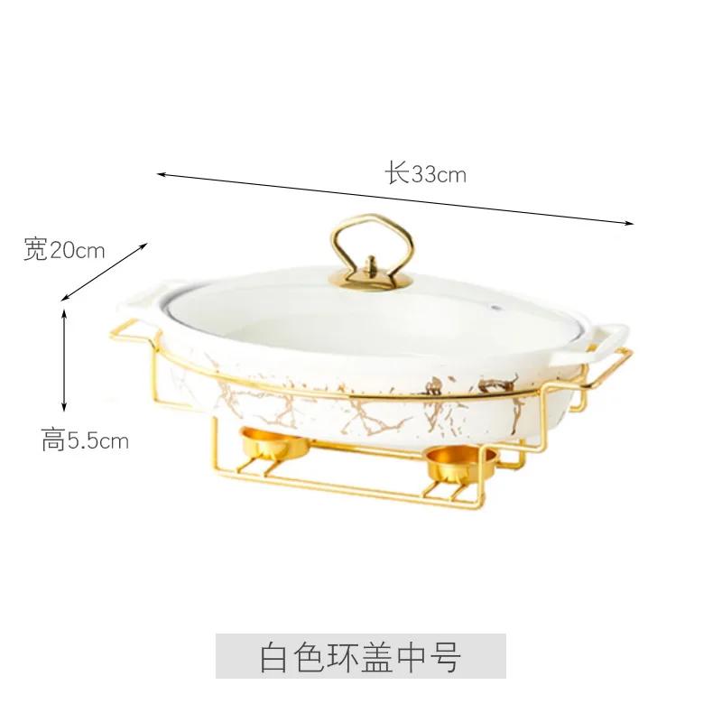 Nordic Style Oval Ceramic Soup Pot Household Hotel Tableware Casserole Holder Candle Heating Fish Plate Binaural Dry Pot
