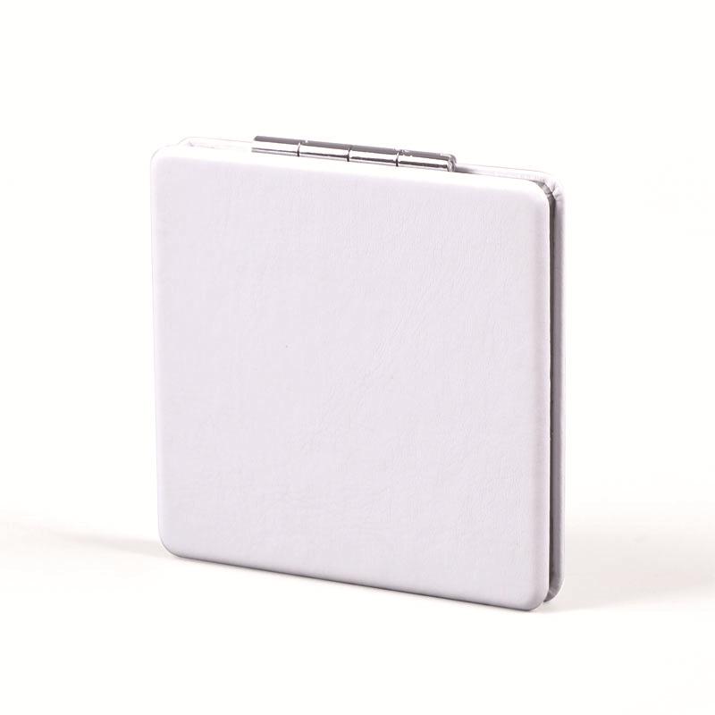 White PU Leather Folding Pocket Mirror - Creative Portable DIY Metal Student Mirror