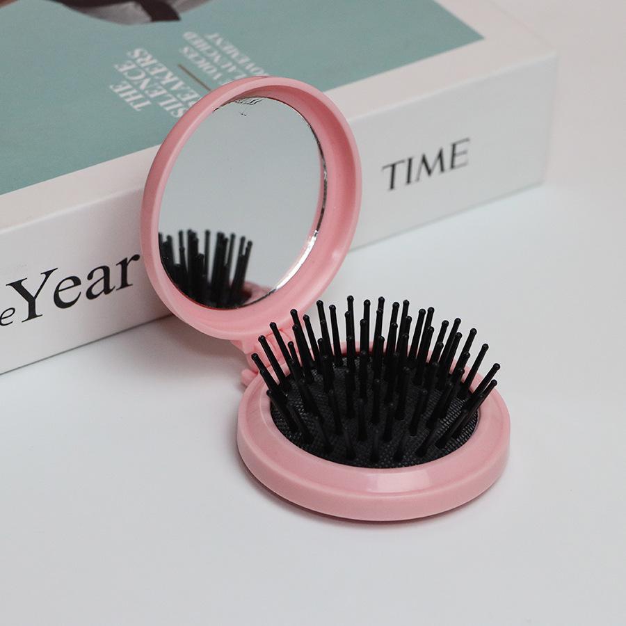 Compact Folding Comb with Mirror & Air Cushion Massage for Girls