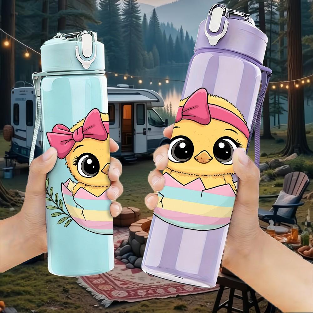 1PC Egg Chick With Bow 750ml Color Plastic Sports Water Bottle Leakproof Flip Straw Lid Suitable for Sports Office Home Use
