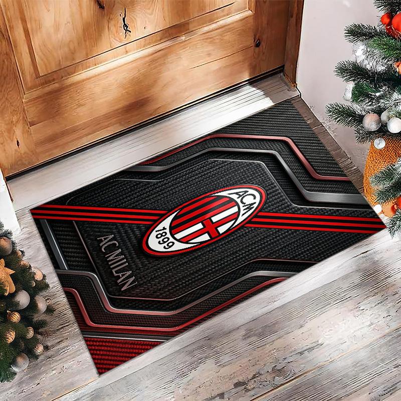 Tappeto in Flanella Stampato AC Milan Antiscivolo Morbido Poliestere Tappeto per Pavimento Tappetino Decorativo da Interno per Camera da Letto Soggiorno Divano Sala Giochi Decorazione Casa