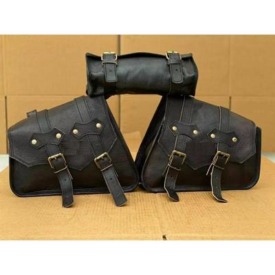 Leather Branded Motorcycle Three Saddle Bags Luggage Bag Sportster Rich Goat