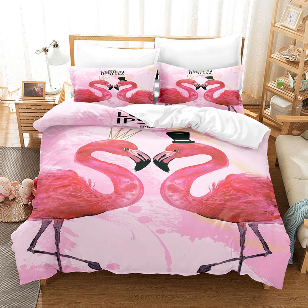 New Bedding 3D Digital Home Textiles Sheet Kit Three-Piece Set Fiery Warm Winter Flamingo